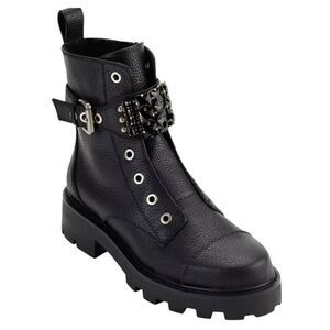 Karl Lagerfeld Boots Size 7 Womens Black Leather Moto Inspired Zip Closure NEW
